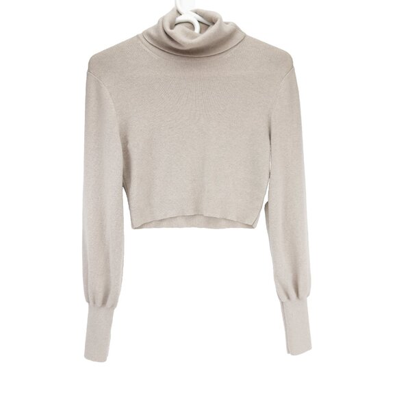 WILFRED Rebecca Merino Long Sleeves Cropped Ribbed Beige Turtleneck Sweater S - Picture 1 of 10